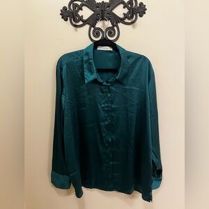 Abercrombie & Fitch Green Satin Button-Down Shirt